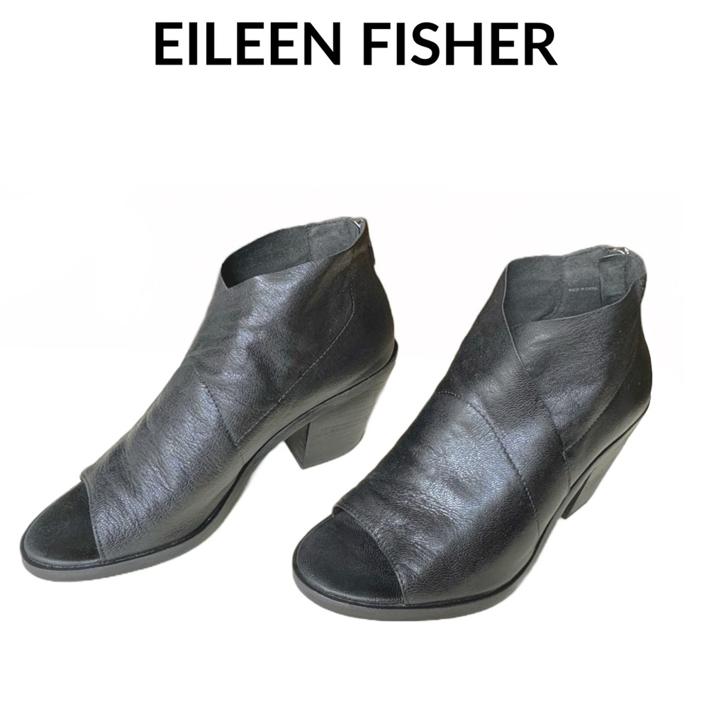 Eileen Fisher • Leather Open Toe Block Heel Bootie • Size 5 US • Black • EUC - Picture 16 of 16